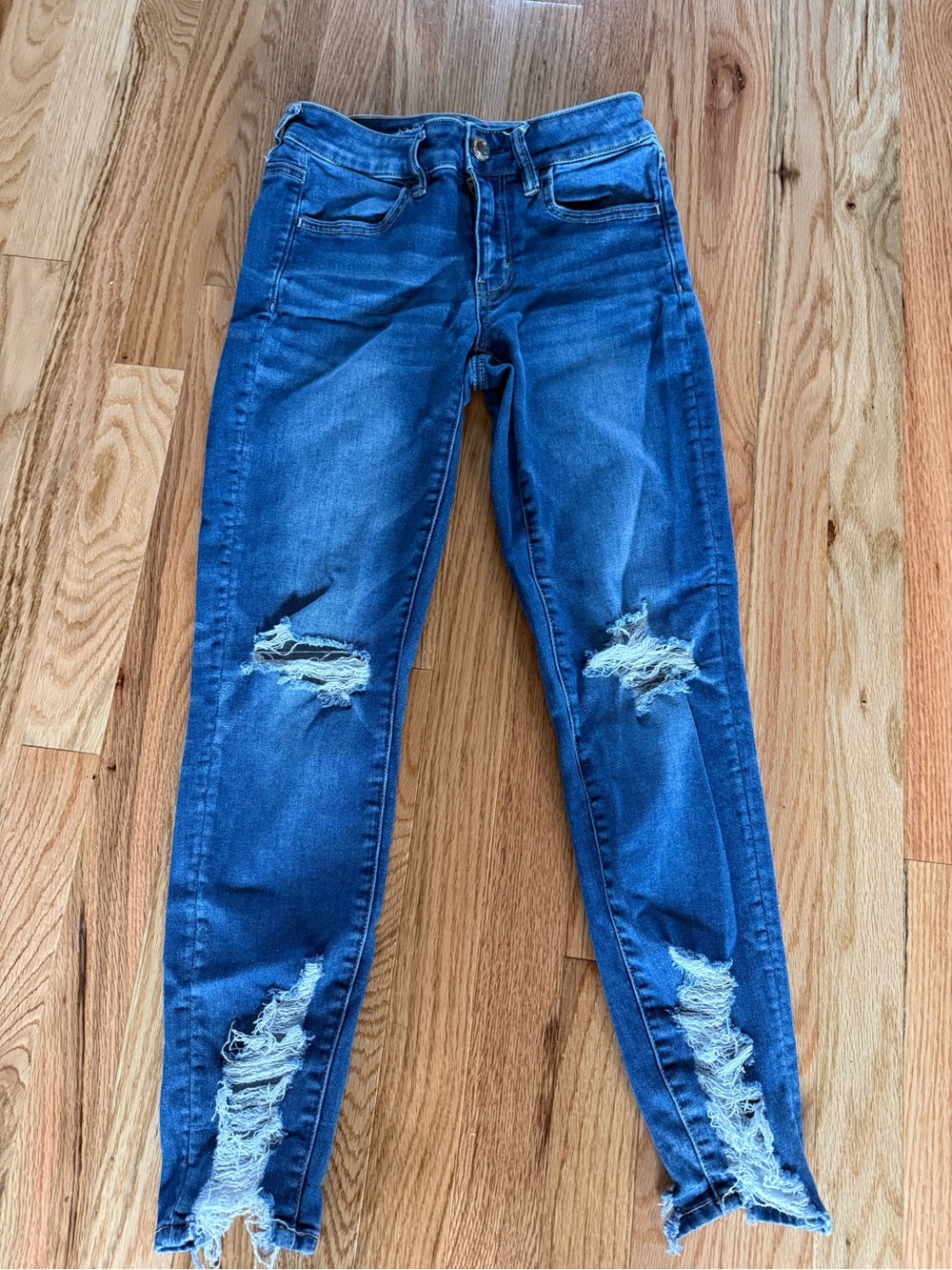 American Eagle Outfitters Dark Blue Ripped Skinny Jeans